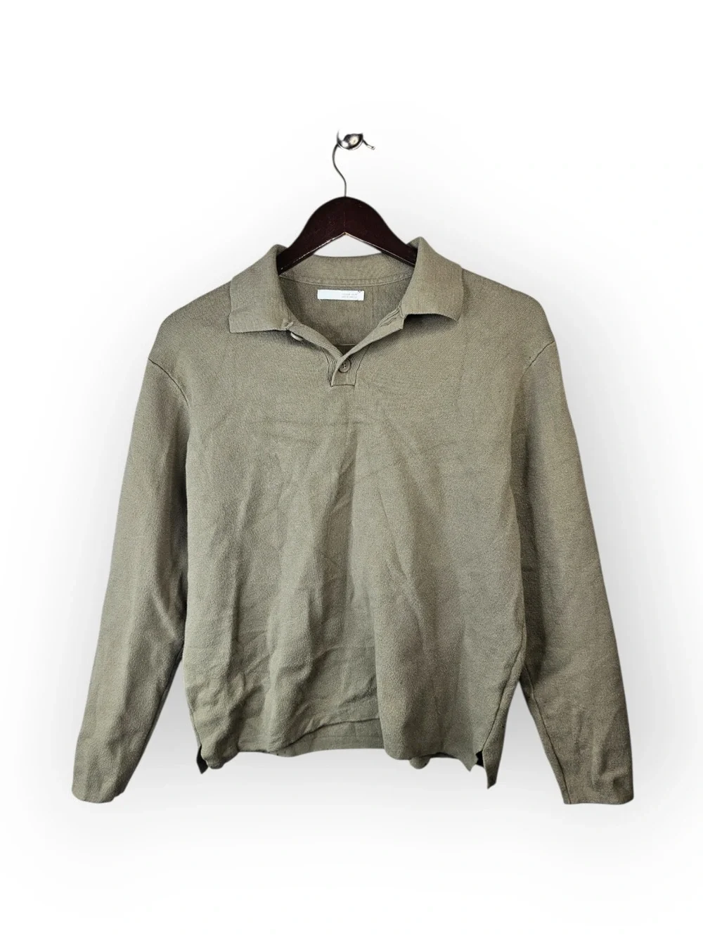 ZARA Men's Knit Long Sleeve Polo Shirt Medium Tan/Taupe